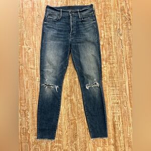 Mother The Stunner Ankle Fray Medium Wash Distressed Women's Jeans Size 27